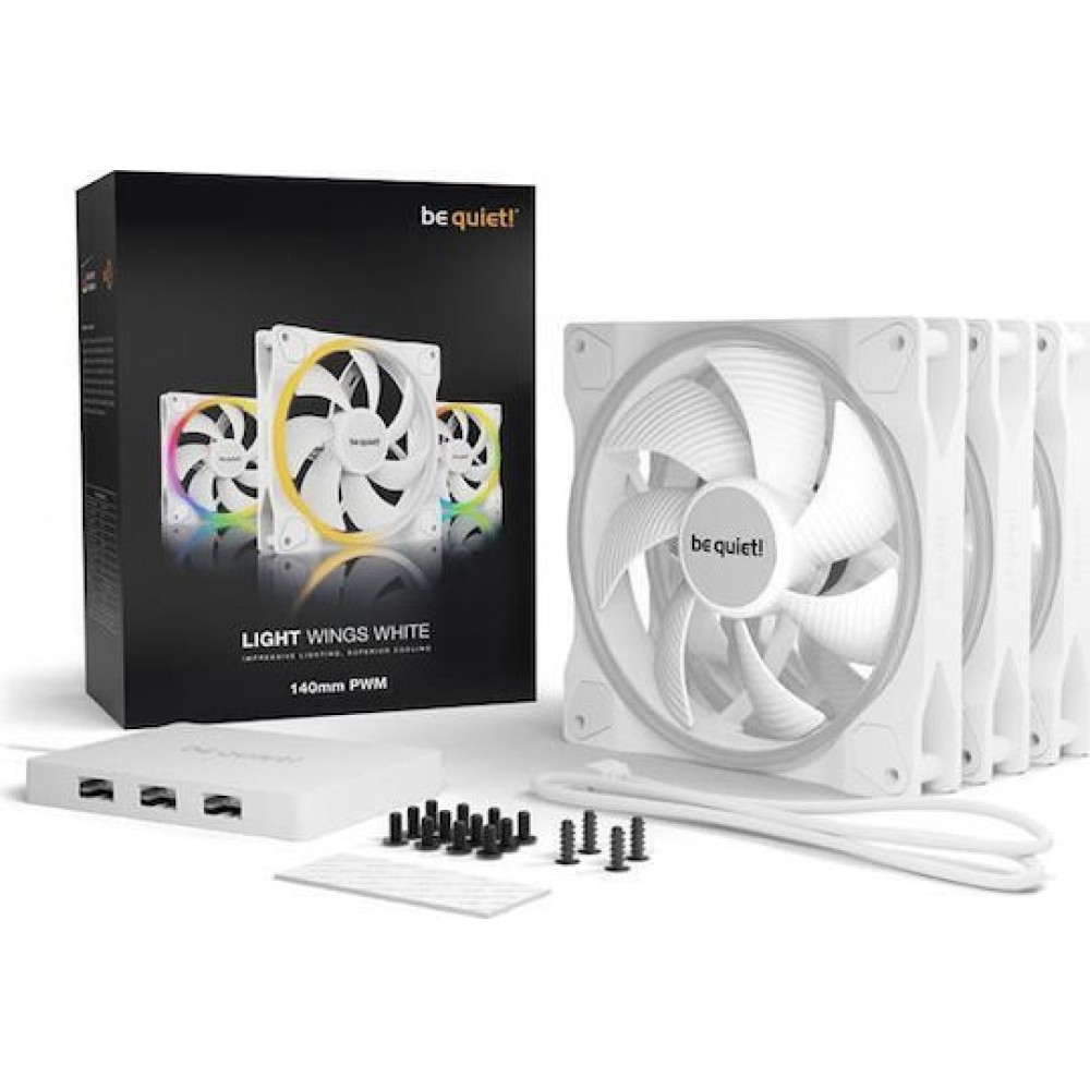 Be Quiet Light Wings High Speed Case Fan 140mm με Λευκό Φωτισμό και Σύνδεση 4-Pin PWM 3τμχ Λευκό