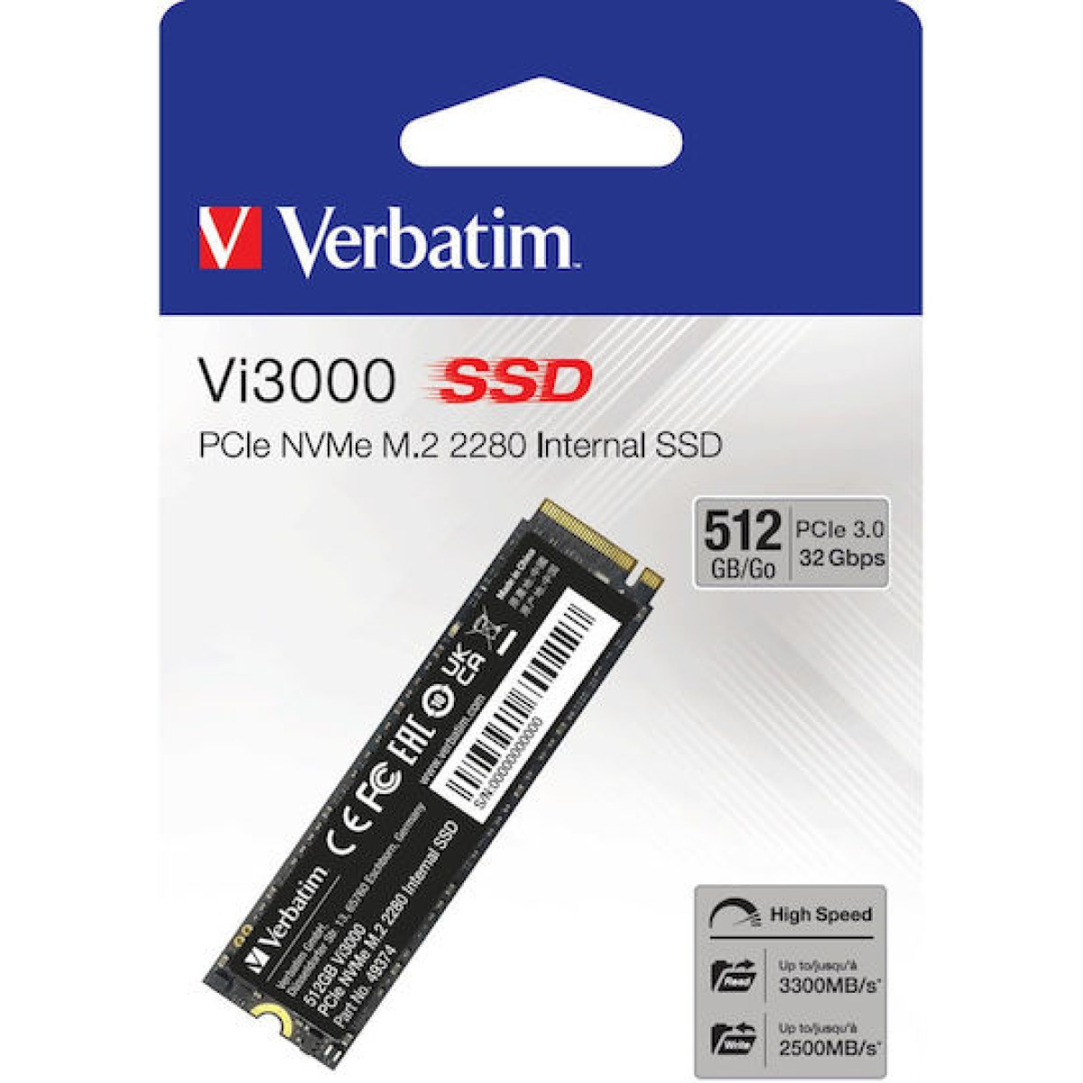 Verbatim Vi3000 PCle SSD 512GB M.2 NVMe PCI Express 3.0