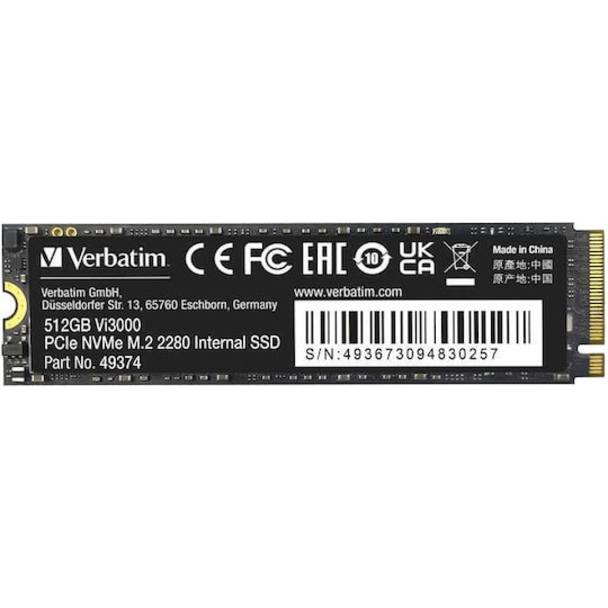 Verbatim Vi3000 PCle SSD 512GB M.2 NVMe PCI Express 3.0