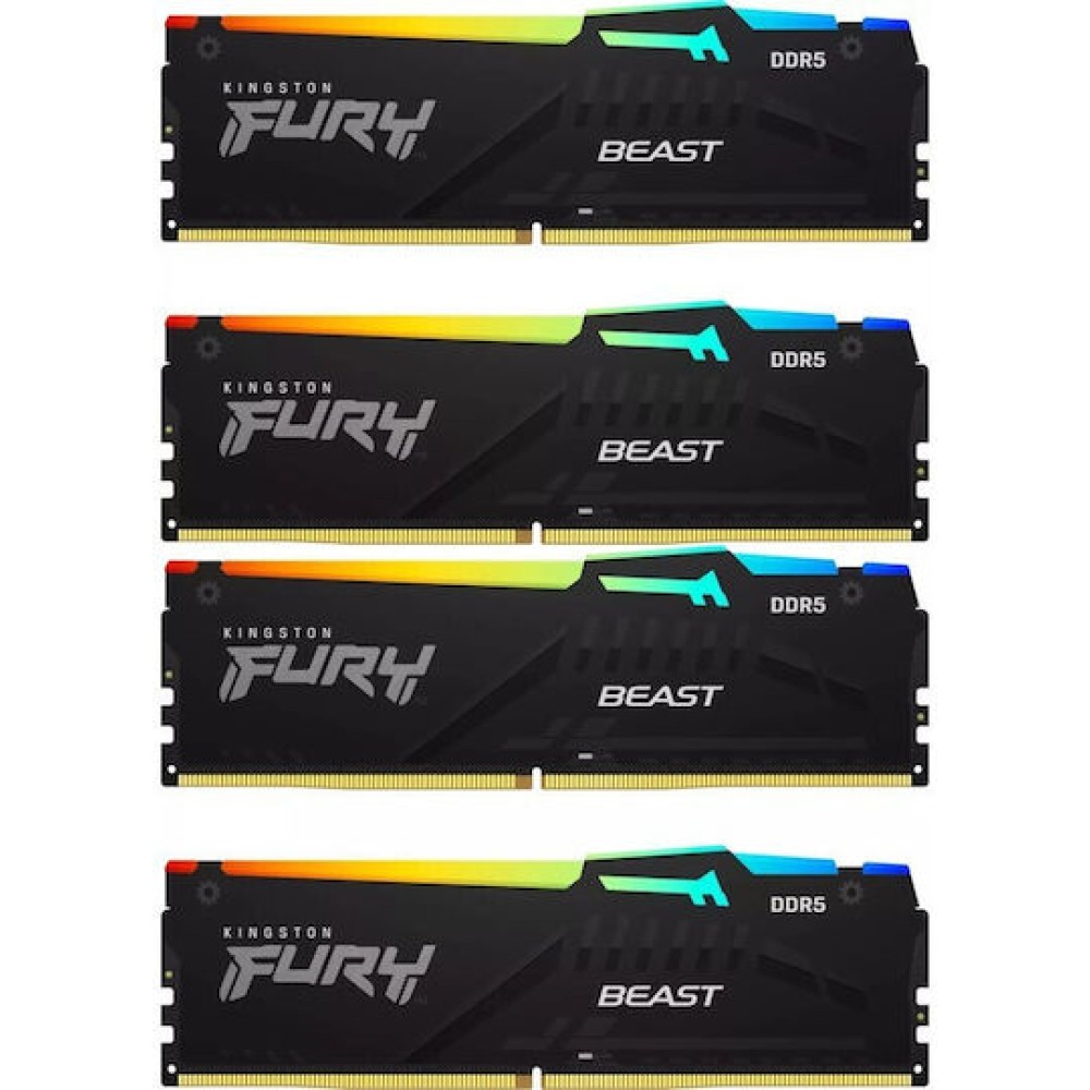 Kingston Fury Beast RGB DDR5 128GB RAM με 4x32GB Modules και Ταχύτητα 5200 για Desktop