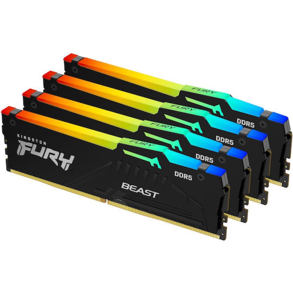 Kingston Fury Beast RGB DDR5 128GB RAM με 4x32GB Modules και Ταχύτητα 5600 για Desktop