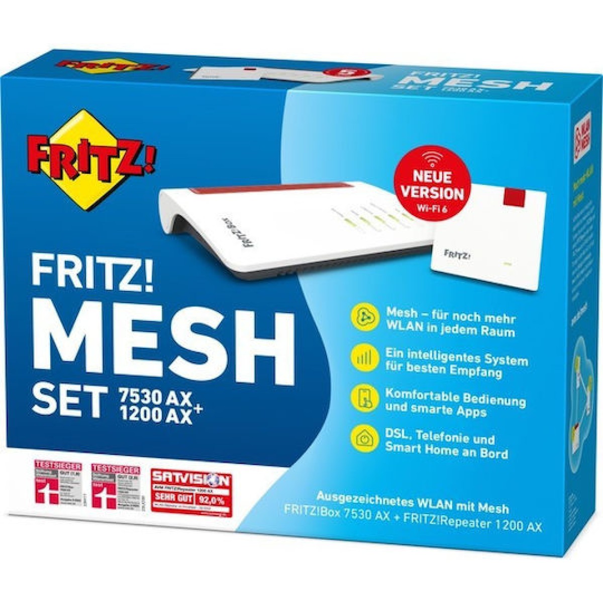 AVM FRITZ!Box 7530 AX & Fritz!Repeater 1200 AX VDSL2 Ασύρματο Modem Router Wi‑Fi 6 με 4 Θύρες Gigabit Ethernet
