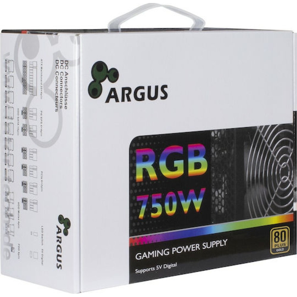 Inter-Tech Argus RGB-750W CM II 750W Μαύρο Τροφοδοτικό Υπολογιστή Semi Modular 80 Plus Gold