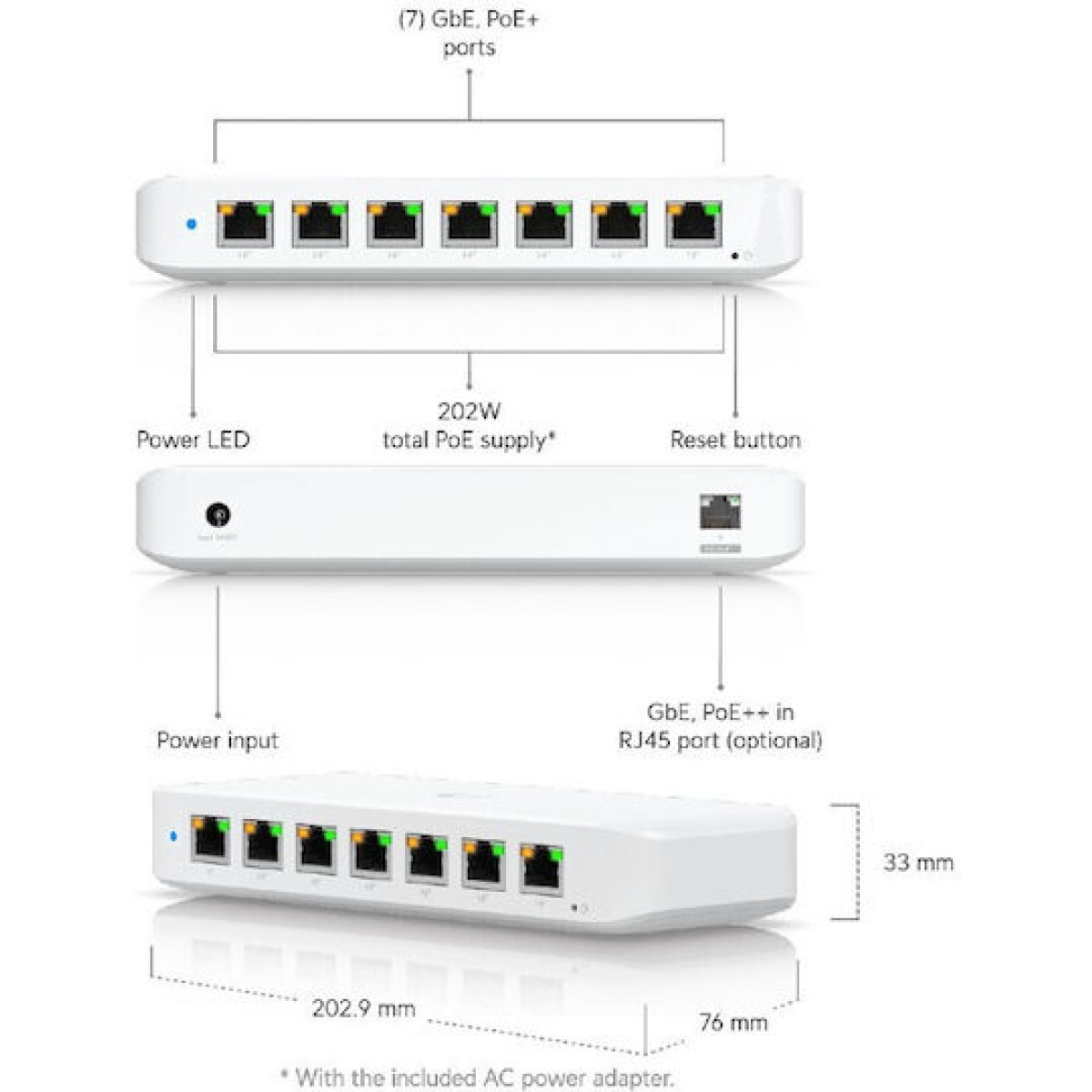 Ubiquiti Switch Ultra 210W Unmanaged L2 PoE Switch με 8 Θύρες Gigabit (1Gbps) Ethernet