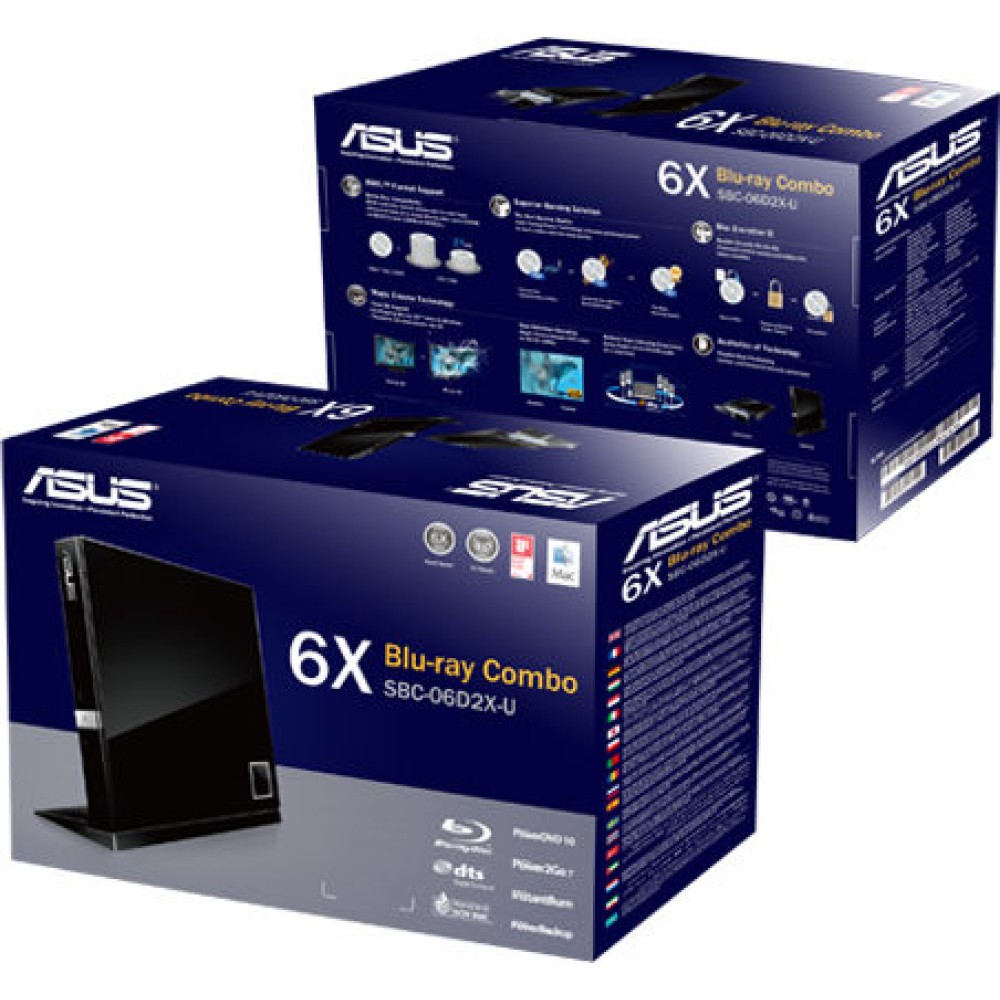 Asus SBC-06D2X-U Εξωτερικός Οδηγός Blu-Ray Εγγραφής DVD/CD για Desktop / Laptop Μαύρο