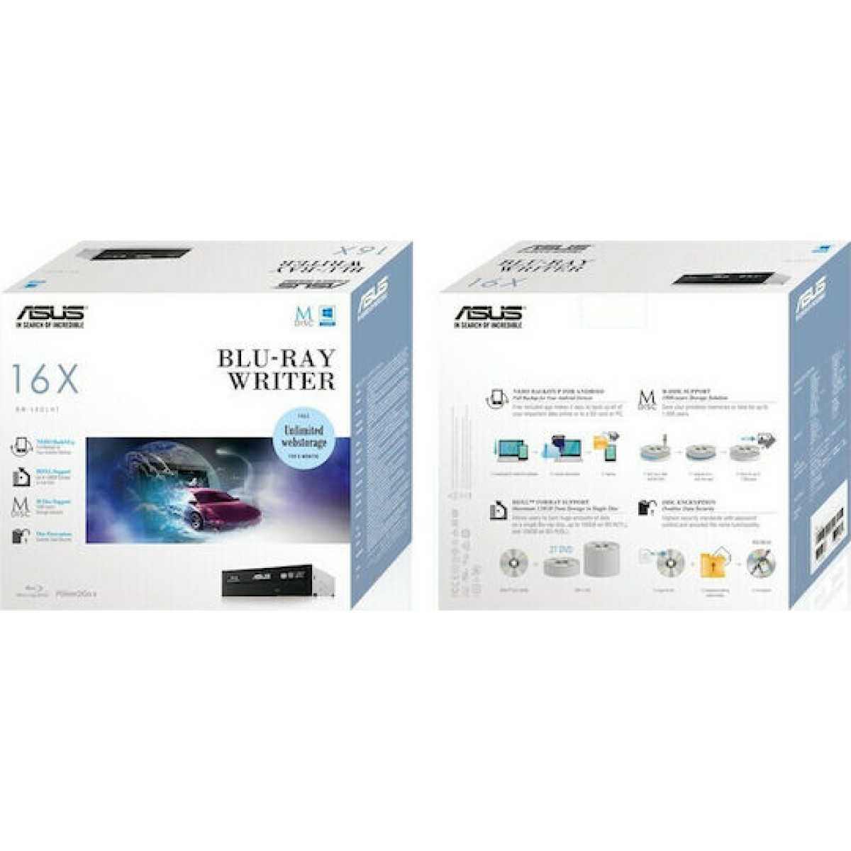 Asus BW-16D1HT Εσωτερικός Οδηγός Εγγραφής/Ανάγνωσης Blu-Ray/DVD/CD για Desktop Μαύρο