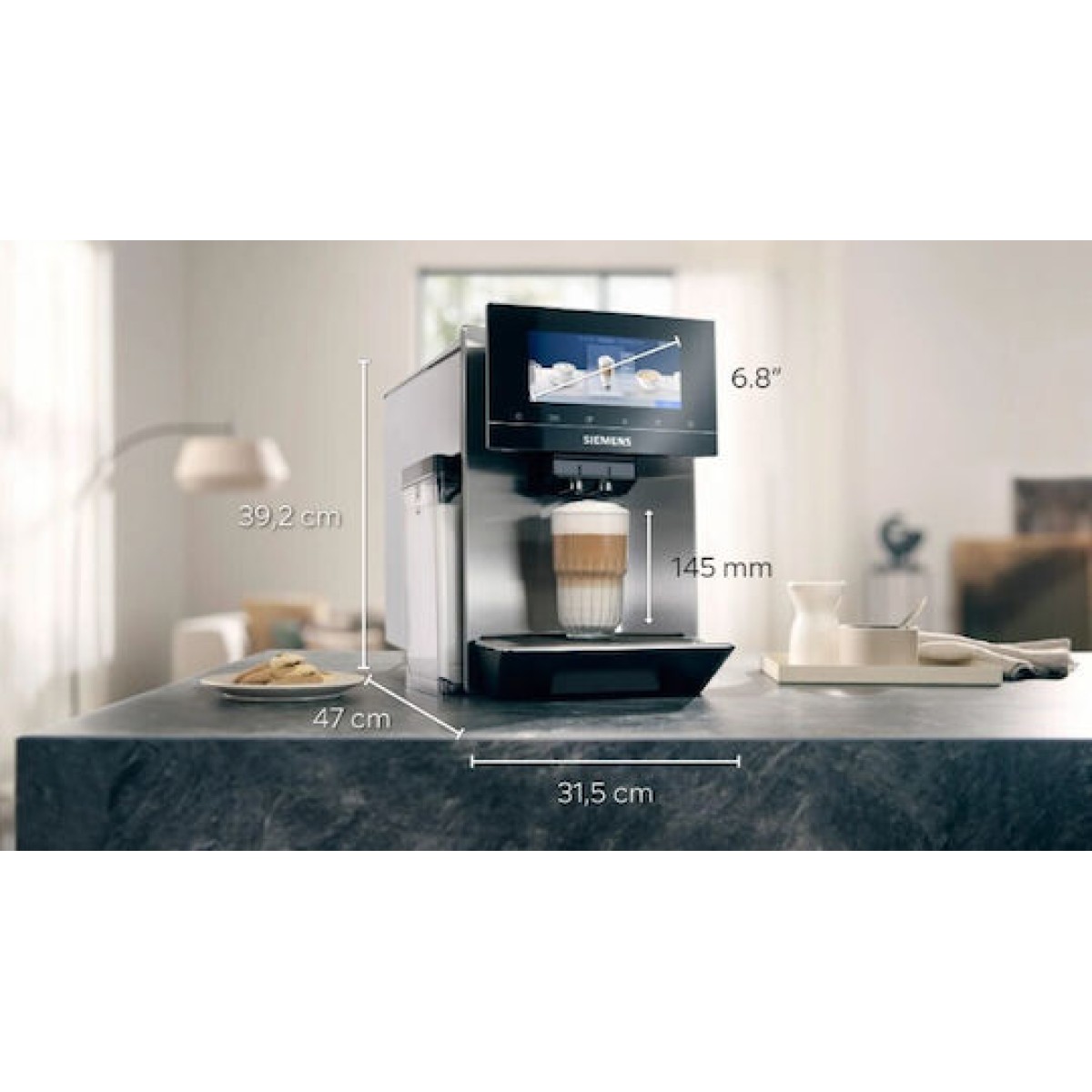 Siemens Eq.900 Αυτόματη Μηχανή Espresso 1500W Πίεσης 19bar για Cappuccino με Μύλο Άλεσης Ασημί