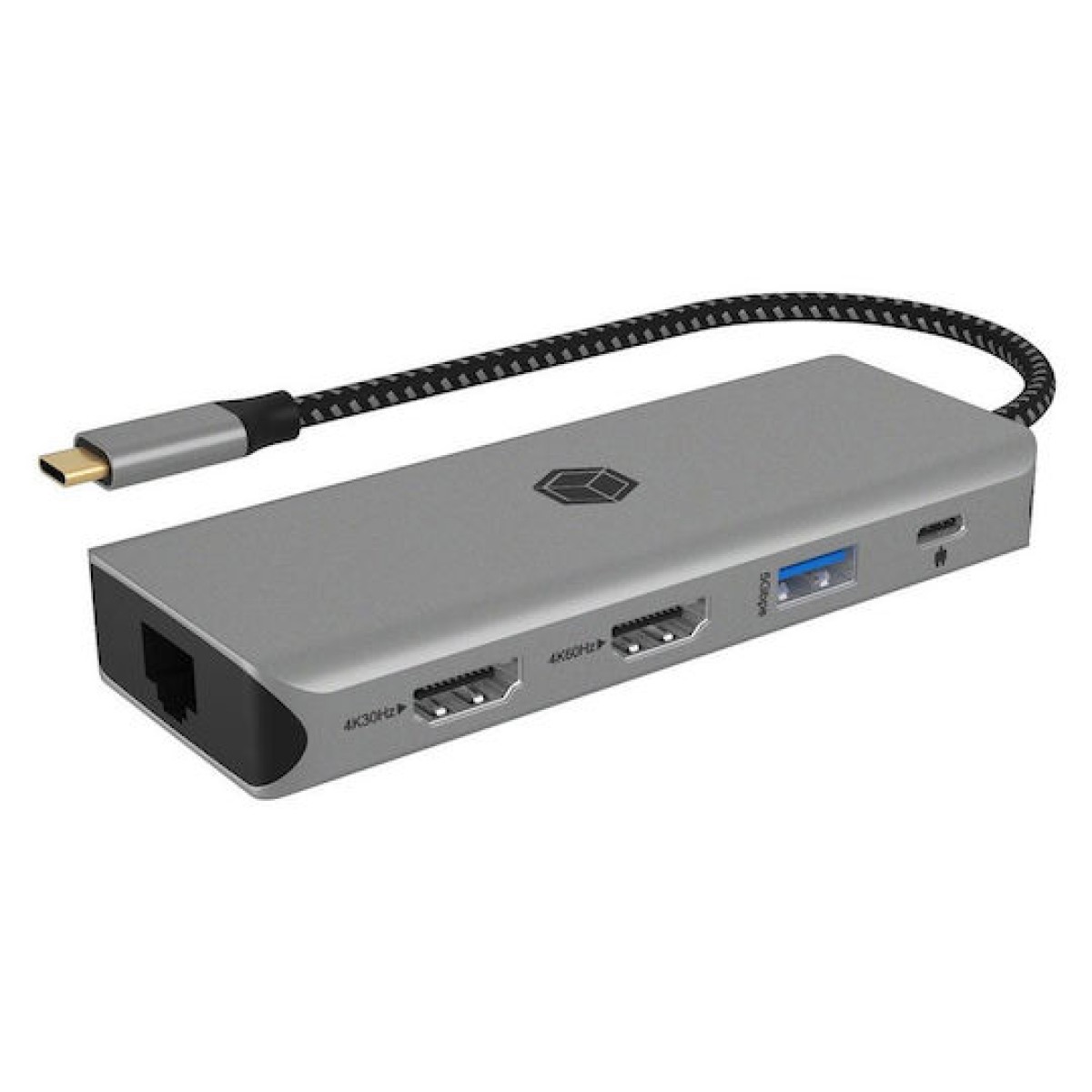Icy Box IB-DK4012-CPD USB-C Docking Station με HDMI 4K PD Ethernet και σύνδεση 2 Οθονών Γκρι