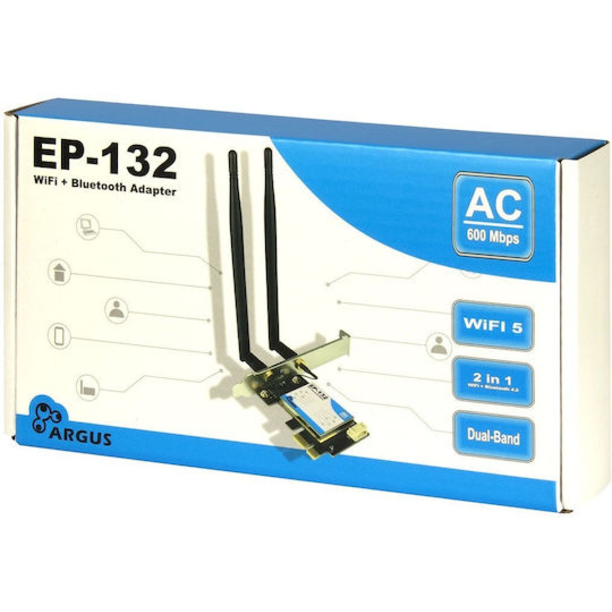 Κάρτα Δικτύου Inter-tech Wi-fi 5 Pcie Adapter Ep-132 Antenne Bluetooth 4.2