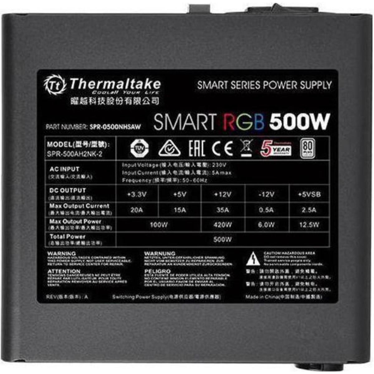 Thermaltake Smart W3 500W Μαύρο Τροφοδοτικό Υπολογιστή Full Wired 80 Plus Standard