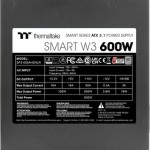Thermaltake Smart W3 600W Μαύρο Τροφοδοτικό Υπολογιστή Full Wired 80 Plus Standard