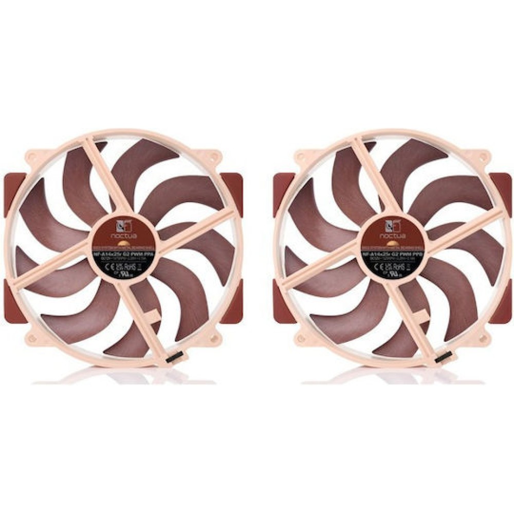 Noctua NF-A14X25R G2 PWM SX2-PP Case Fan 140mm με Σύνδεση 4-Pin 2τμχ Καφέ