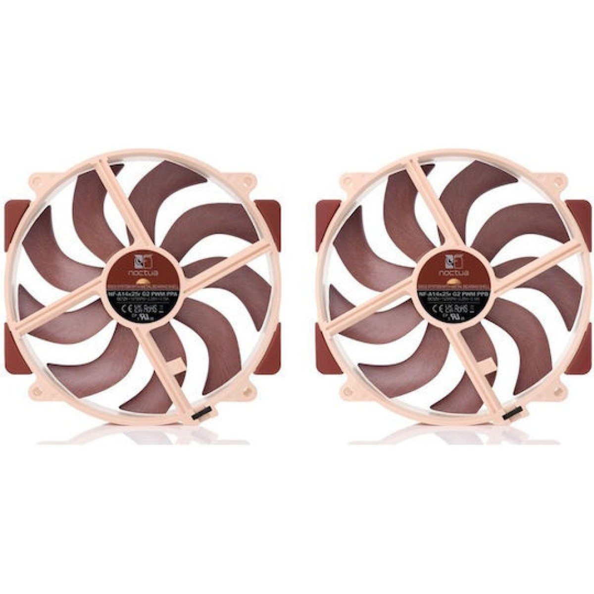 Noctua NF-A14X25R G2 PWM SX2-PP Case Fan 140mm με Σύνδεση 4-Pin 2τμχ Καφέ