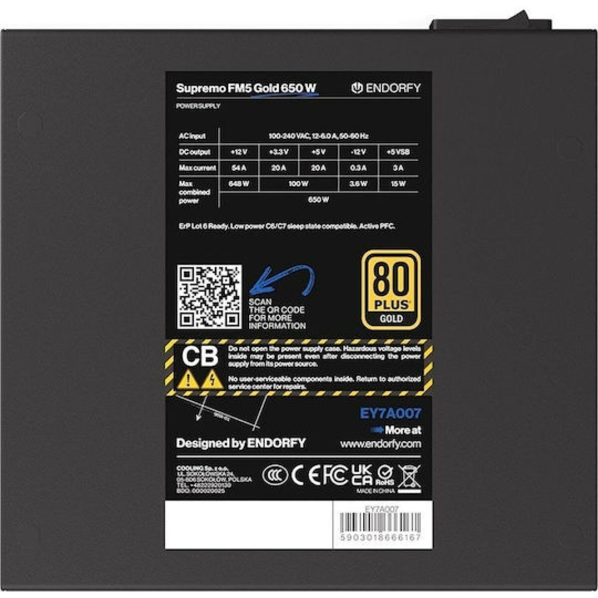 Endorfy Supremo FM5 650W Μαύρο Τροφοδοτικό Υπολογιστή Full Modular 80 Plus Gold