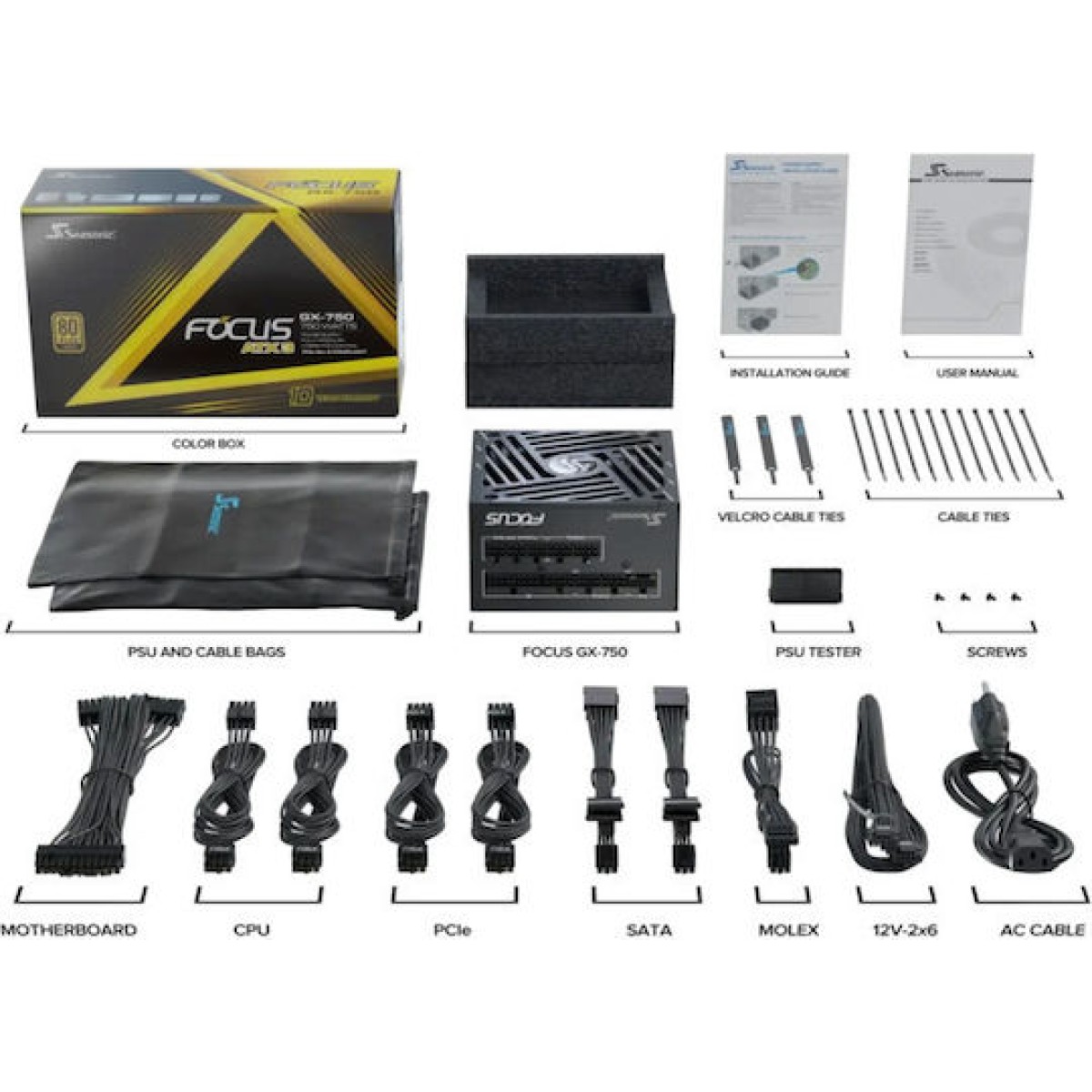 Seasonic Focus GX ATX3.1 2024 750W Μαύρο Τροφοδοτικό Υπολογιστή Full Modular 80 Plus Gold