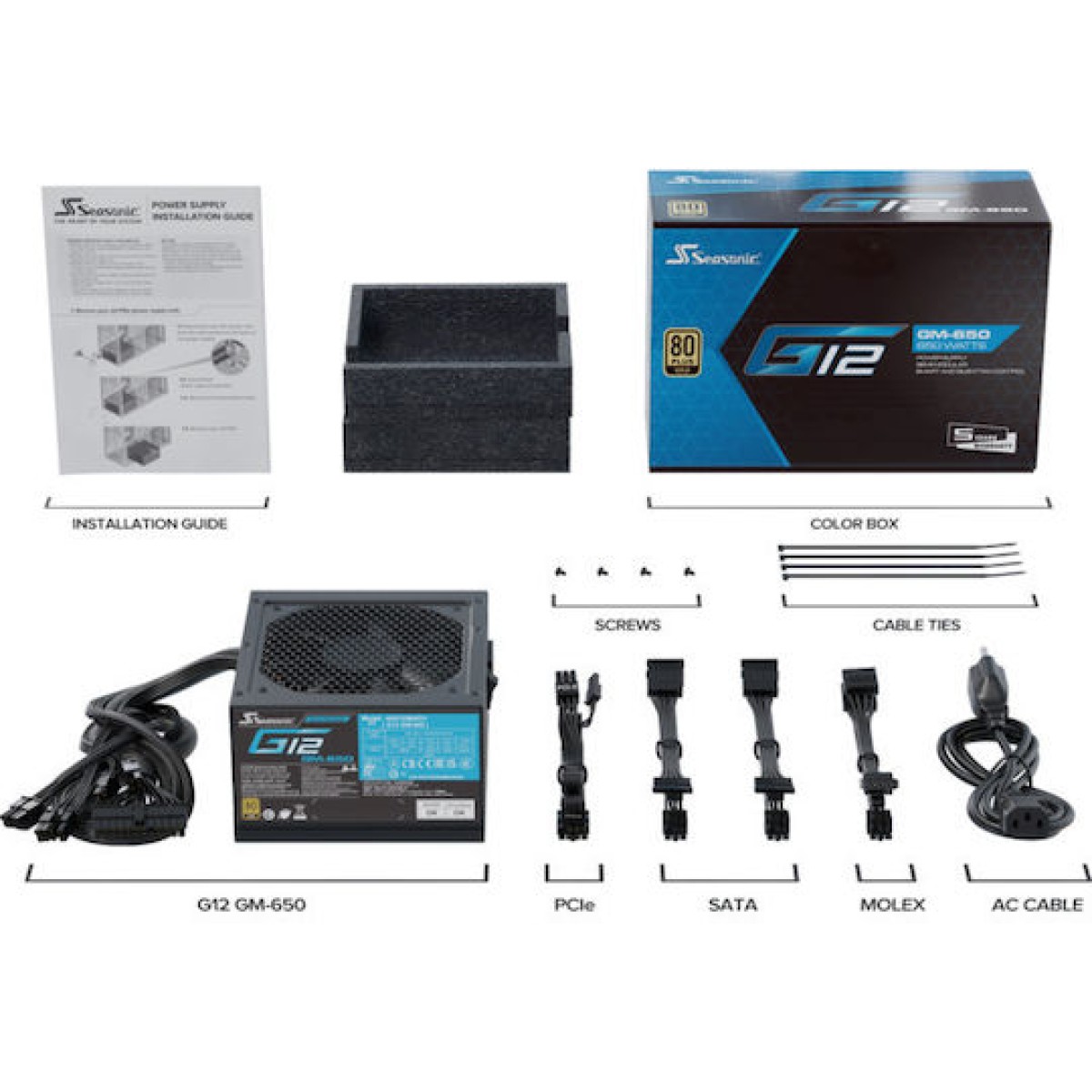 Seasonic G12 GM 650W Μαύρο Τροφοδοτικό Υπολογιστή Semi Modular 80 Plus Gold