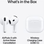 Apple AirPods 4 with Active Noise Cancellation Earbud Bluetooth Handsfree Ακουστικά με Αντοχή στον Ιδρώτα και Θήκη Φόρτισης Λευκά