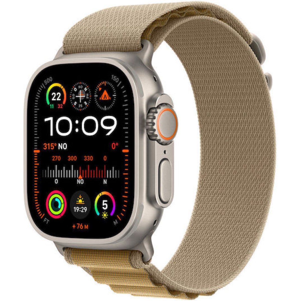Apple Watch Ultra 2 2024 Titanium 49mm Αδιάβροχο με eSIM και Παλμογράφο (Natural με Tan Alpine Loop - Medium)
