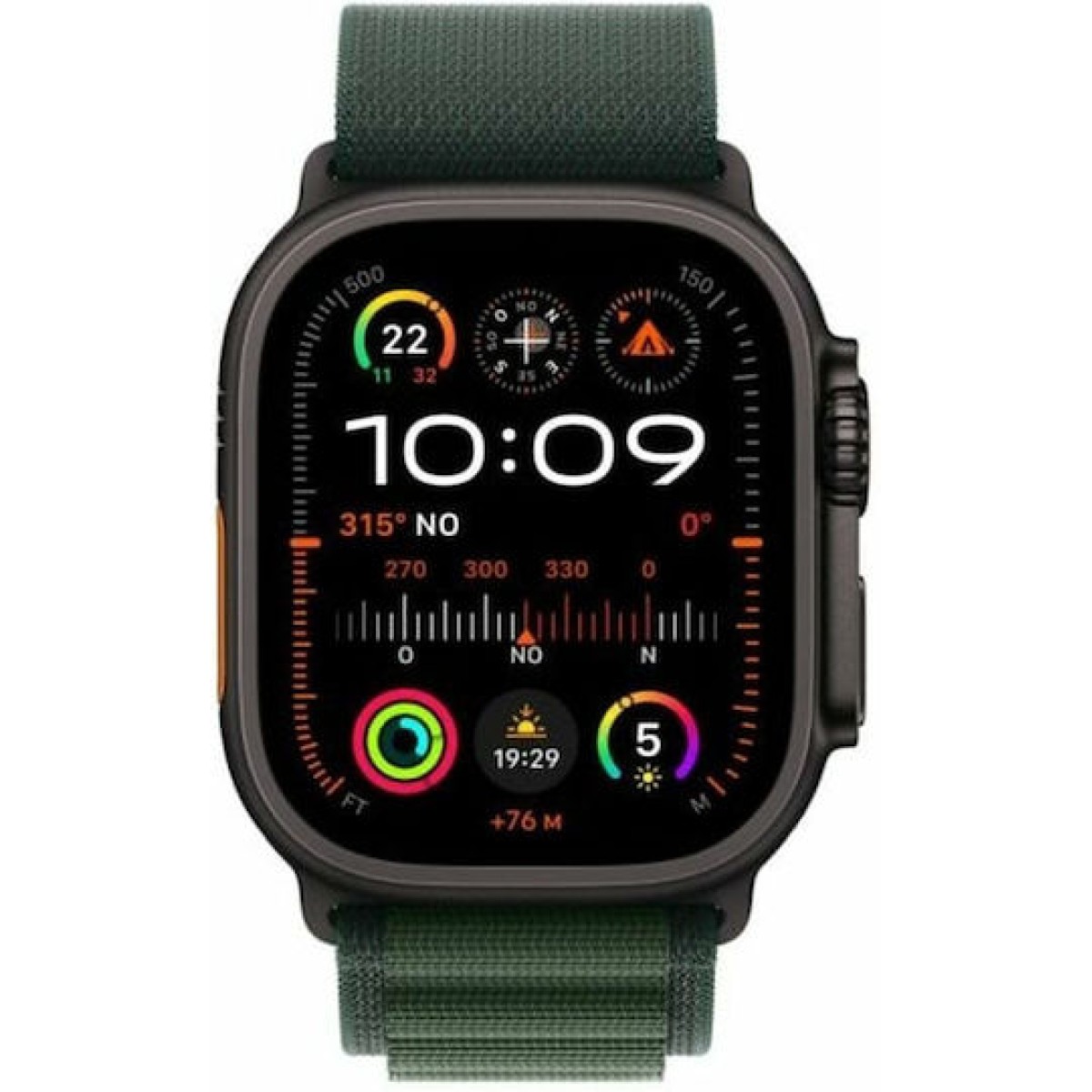 Apple Watch Ultra 2 2024 Titanium 49mm Αδιάβροχο με eSIM και Παλμογράφο (Black με Green Alpine Loop - Small)
