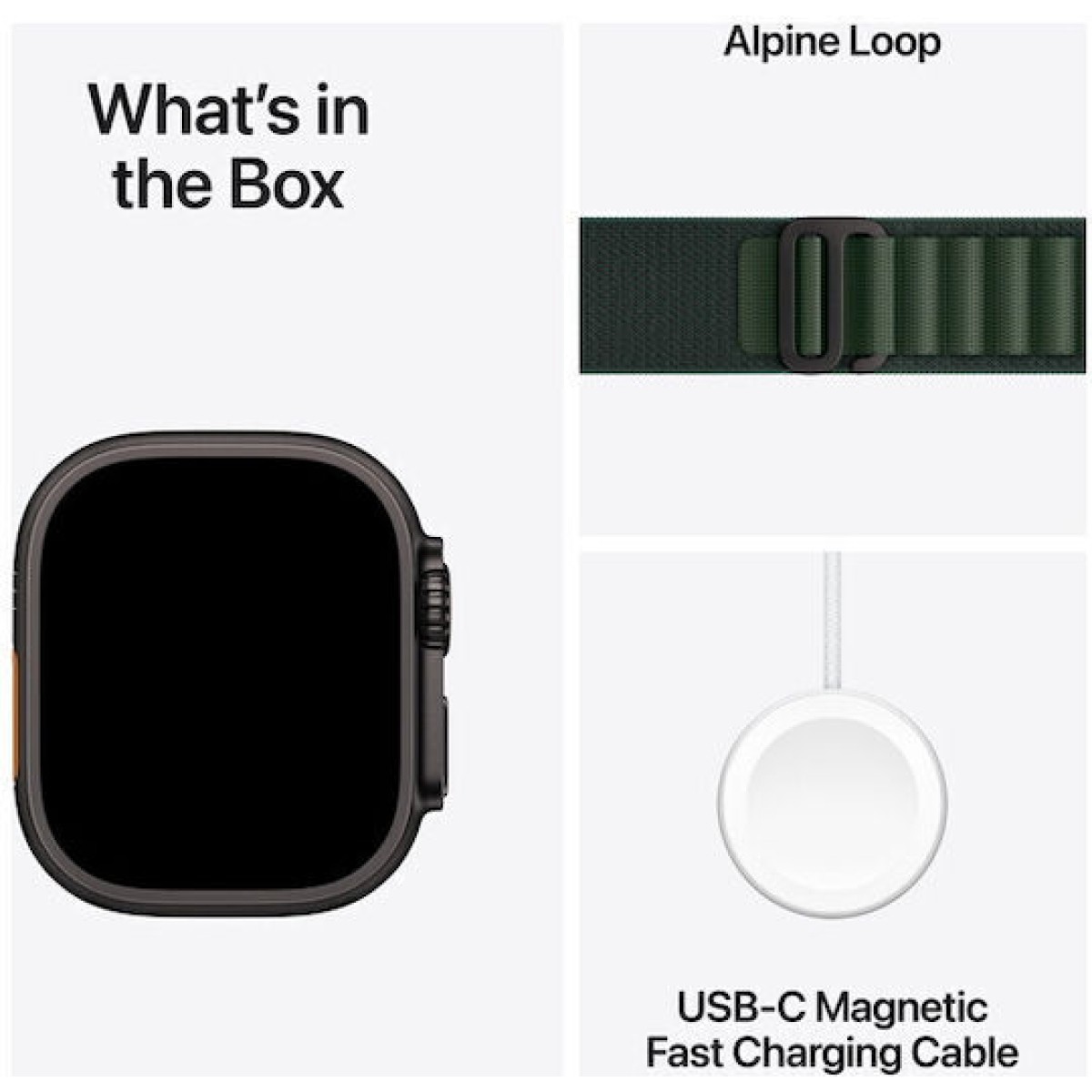 Apple Watch Ultra 2 2024 Titanium 49mm Αδιάβροχο με eSIM και Παλμογράφο (Black με Dark Green Alpine Loop - Large)