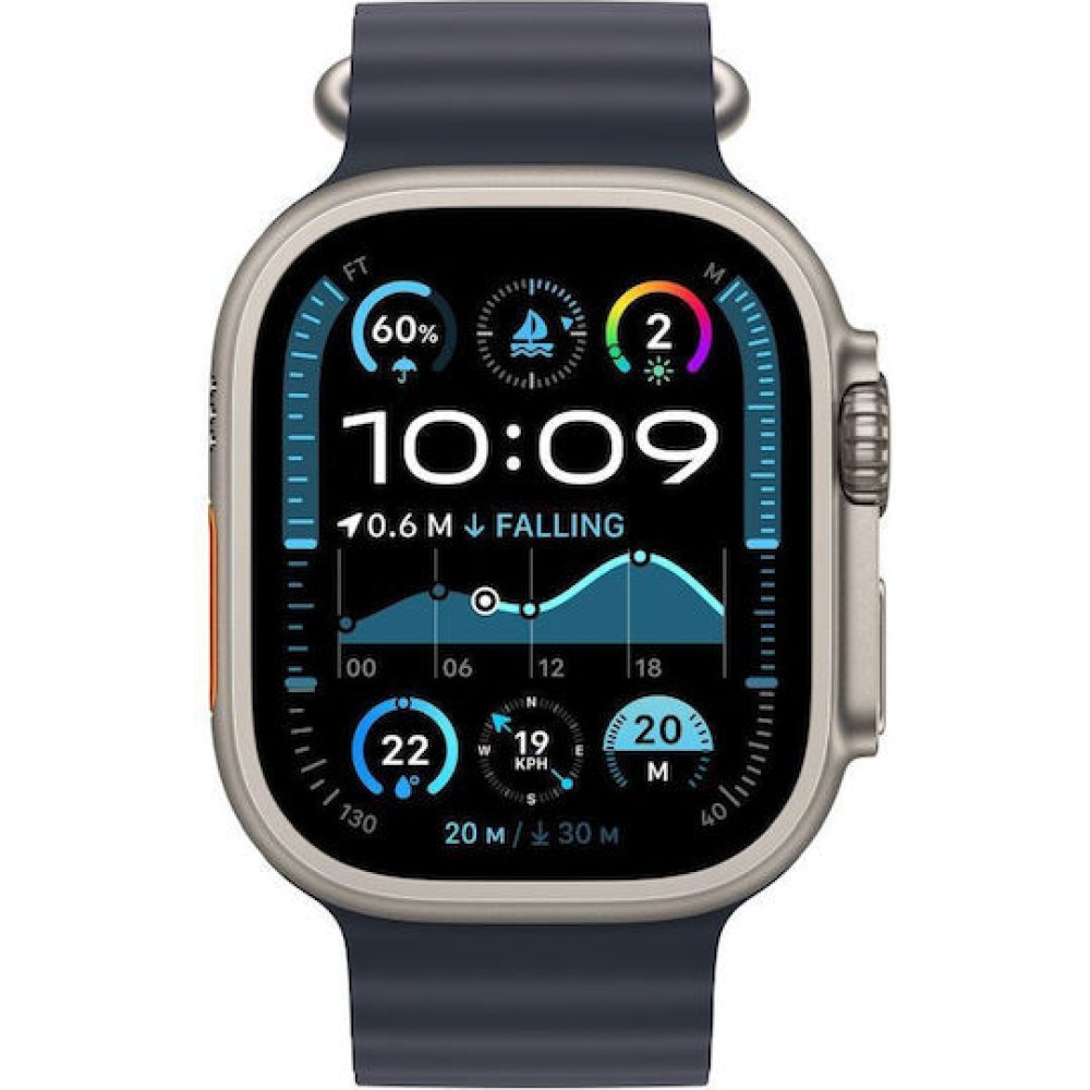 Apple Watch Ultra 2 2024 Titanium 49mm Αδιάβροχο με eSIM και Παλμογράφο (Natural με Navy Ocean Band)