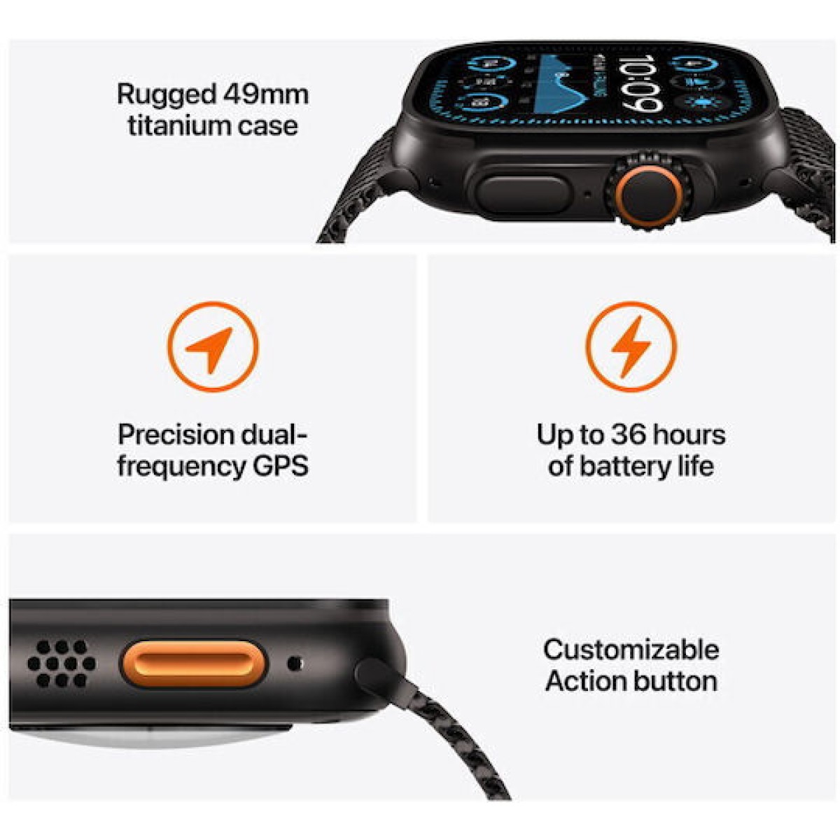 Apple Watch Ultra 2 2024 Titanium 49mm Αδιάβροχο με eSIM και Παλμογράφο (Natural με Navy Ocean Band)