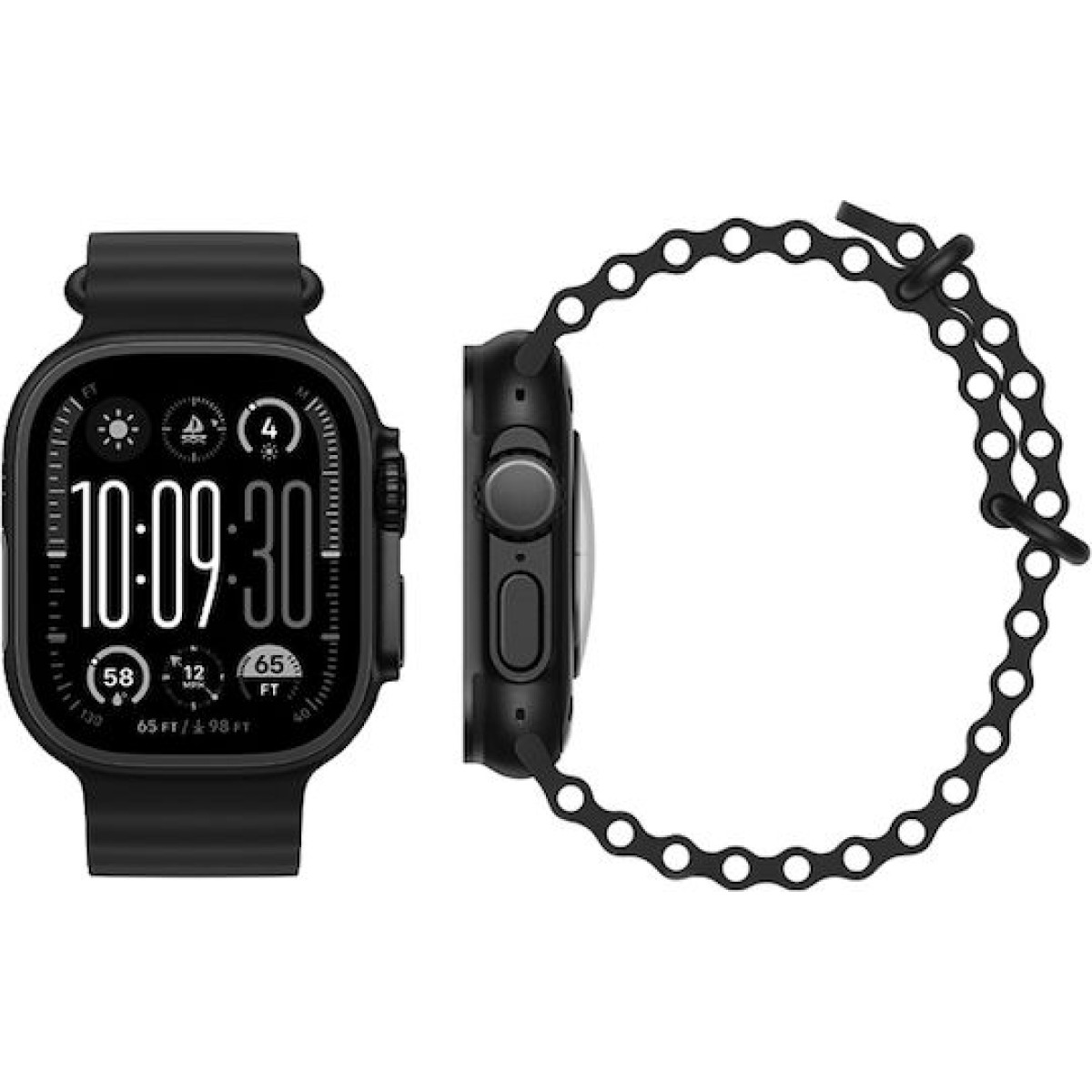 Apple Watch Ultra 2 2024 Titanium 49mm Αδιάβροχο με eSIM και Παλμογράφο (Black με Black Ocean Band)