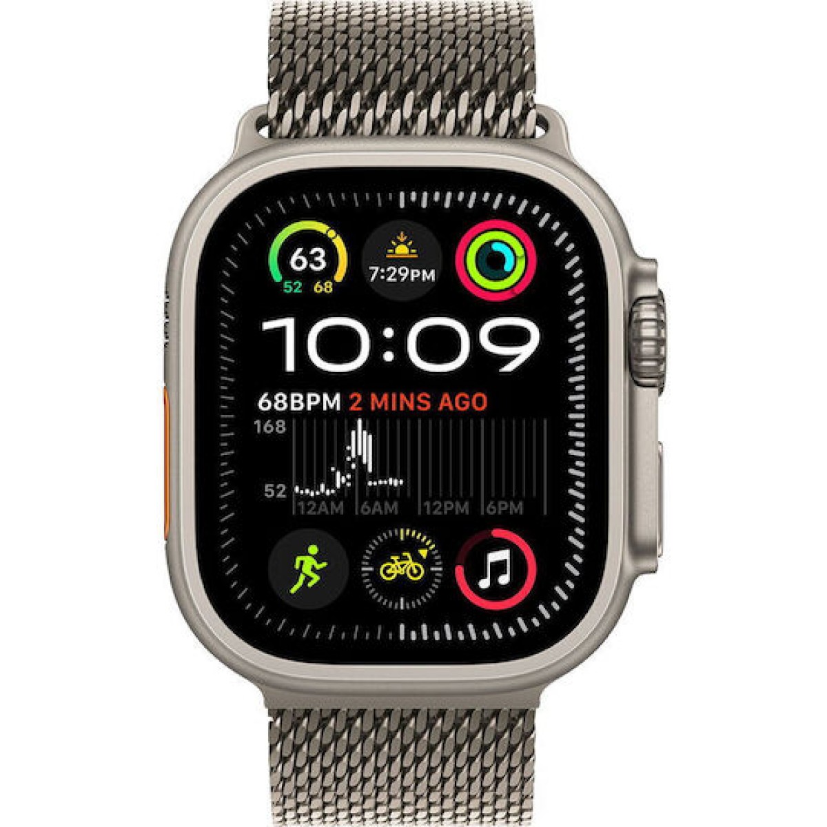 Apple Watch Ultra 2 2024 Titanium 49mm Αδιάβροχο με eSIM και Παλμογράφο (Natural με Natural Titanium Milanese Loop - Small)
