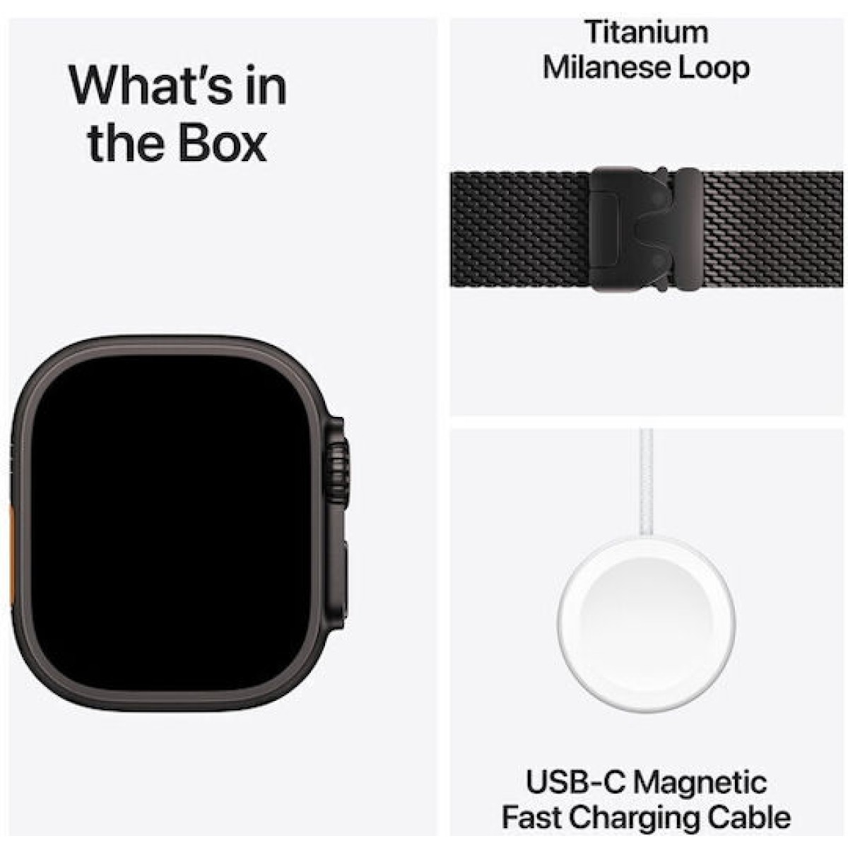Apple Watch Ultra 2 2024 Titanium 49mm Αδιάβροχο με eSIM και Παλμογράφο (Black με Black Titanium Milanese Loop - Small)