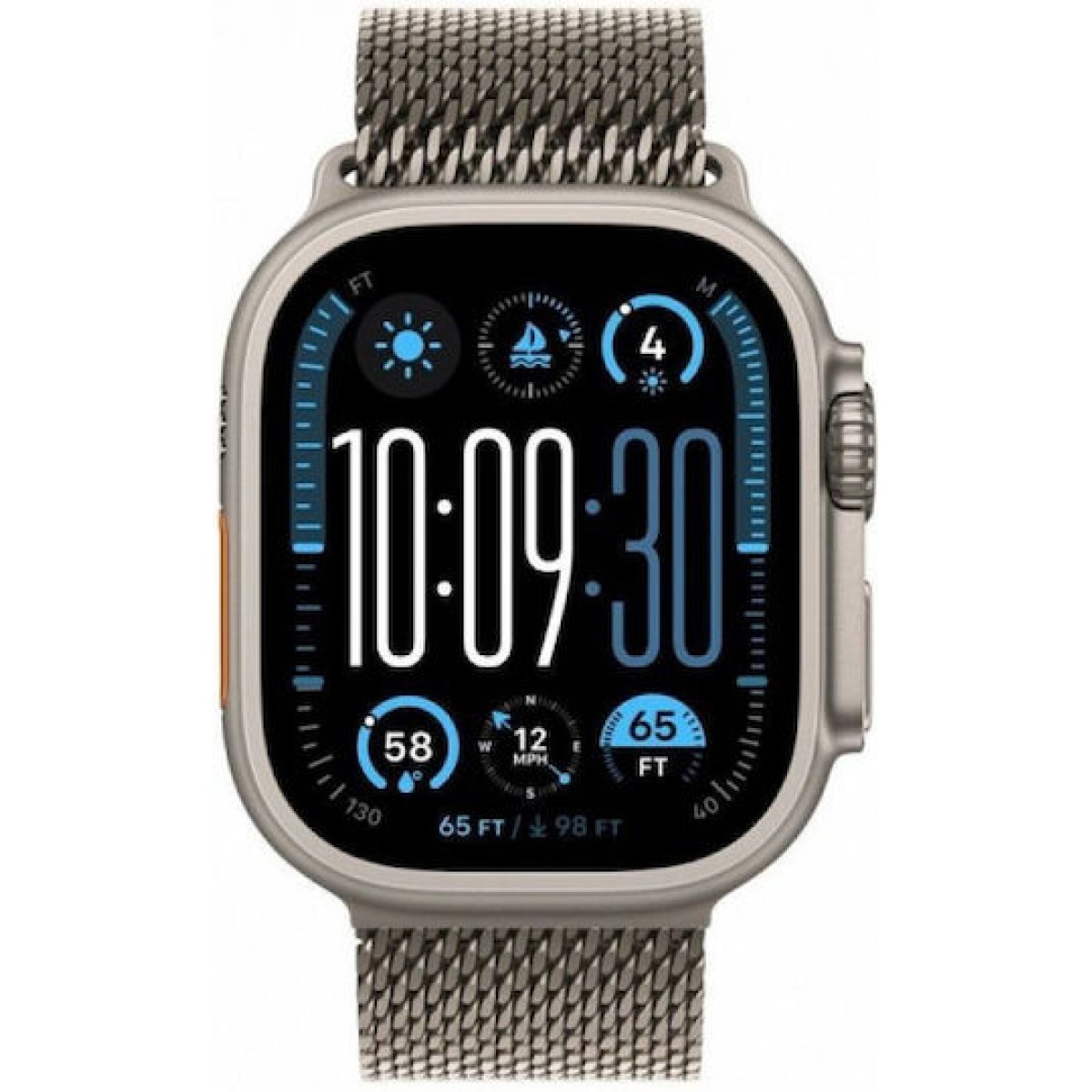 Apple Watch Ultra 2 2024 Titanium 49mm Αδιάβροχο με eSIM και Παλμογράφο (Black με Black Titanium Milanese Loop - Large)