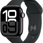 Apple Watch Series 10 Aluminium 42mm Αδιάβροχο με Παλμογράφο (Jet Black με Black Sport Band (S/M))