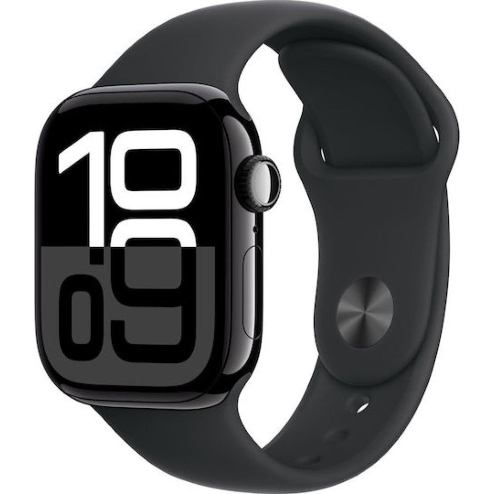 Apple Watch Series 10 Aluminium 42mm Αδιάβροχο με Παλμογράφο (Jet Black με Black Sport Band (M/L))