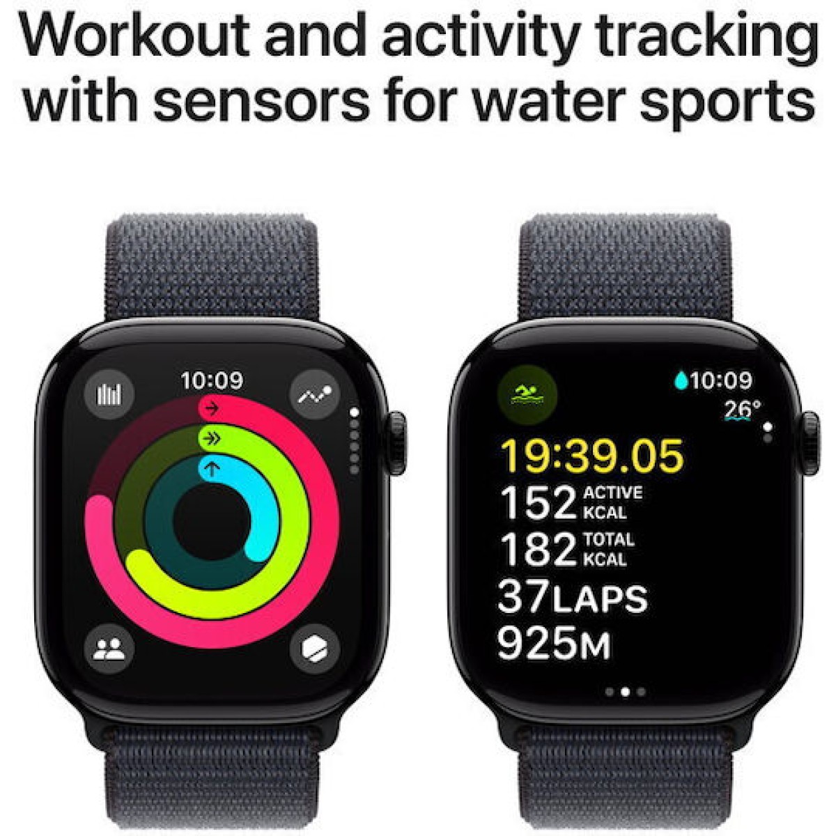 Apple Watch Series 10 Aluminium 42mm Αδιάβροχο με Παλμογράφο (Jet Black με Ink Sport Loop)
