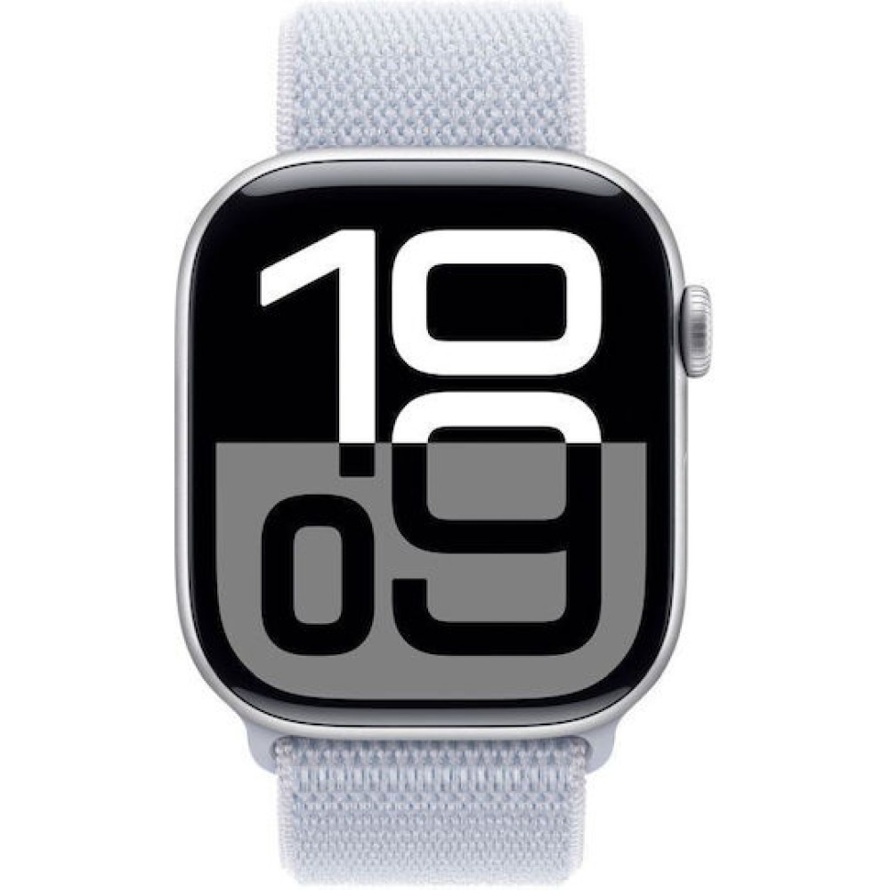Apple Watch Series 10 Aluminium 42mm Αδιάβροχο με Παλμογράφο (Silver με Blue Cloud Sport Loop)
