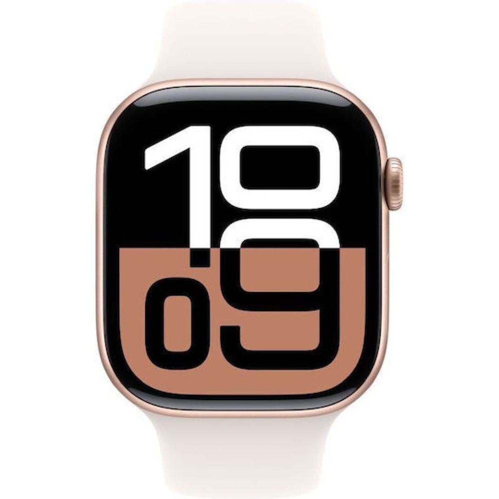 Apple Watch Series 10 Aluminium 46mm Αδιάβροχο με Παλμογράφο (Rose Gold με Light Blush Sport Band (S/M))