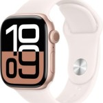 Apple Watch Series 10 Aluminium 46mm Αδιάβροχο με Παλμογράφο (Rose Gold με Light Blush Sport Band (S/M))