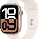 Apple Watch Series 10 Aluminium 46mm Αδιάβροχο με Παλμογράφο (Rose Gold με Light Blush Sport Band (M/L))