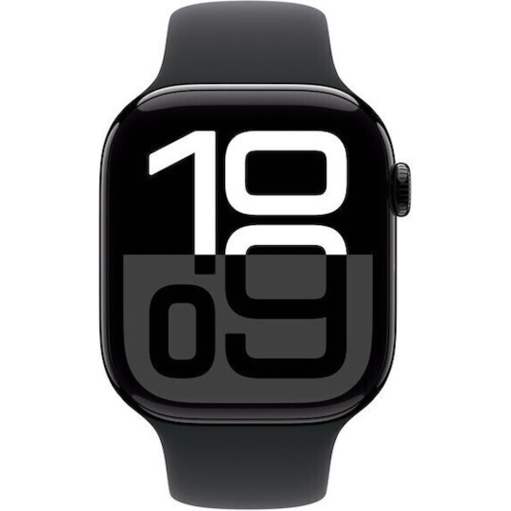 Apple Watch Series 10 Aluminium 46mm Αδιάβροχο με Παλμογράφο (Jet Black με Black Sport Band (S/M))