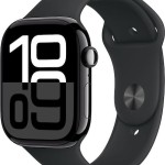 Apple Watch Series 10 Aluminium 46mm Αδιάβροχο με Παλμογράφο (Jet Black με Black Sport Band (S/M))