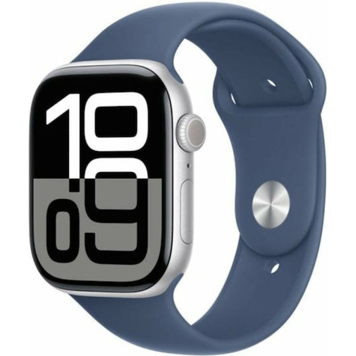 Apple Watch Series 10 Aluminium 46mm Αδιάβροχο με Παλμογράφο (Silver με Denim Sport Band (S/M))