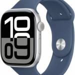 Apple Watch Series 10 Aluminium 46mm Αδιάβροχο με Παλμογράφο (Silver με Denim Sport Band (S/M))