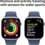 Apple Watch Series 10 Aluminium 46mm Αδιάβροχο με Παλμογράφο (Silver με Denim Sport Band (M/L))