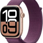 Apple Watch Series 10 Aluminium 46mm Αδιάβροχο με Παλμογράφο (Rose Gold με Plum Sport Loop)