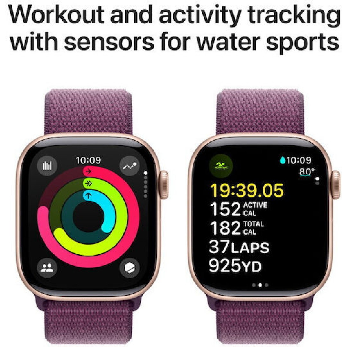 Apple Watch Series 10 Aluminium 46mm Αδιάβροχο με Παλμογράφο (Rose Gold με Plum Sport Loop)