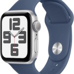 Apple Watch SE 2024 Aluminium 40mm Αδιάβροχο με Παλμογράφο (Silver με Denim Sport Band (S/M))