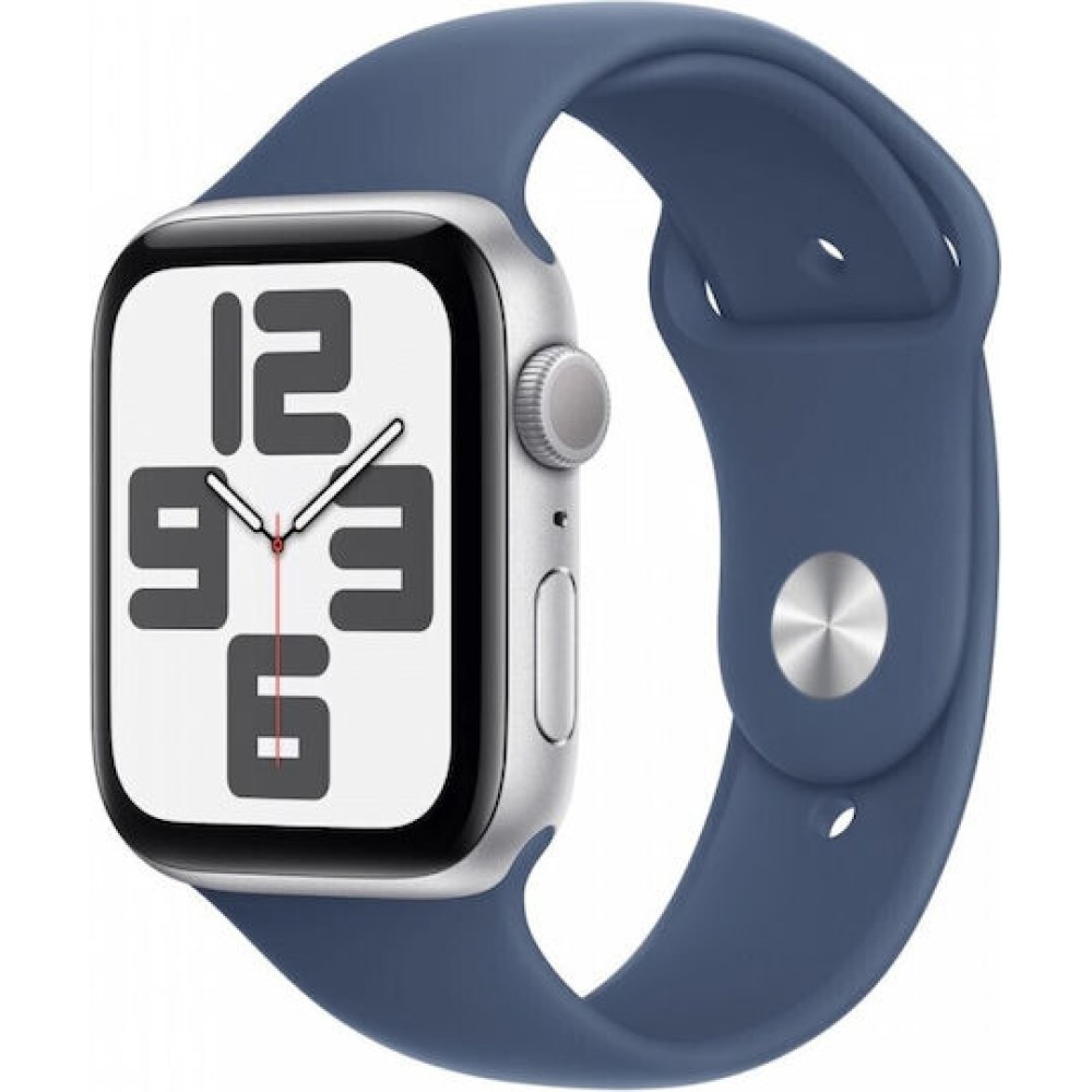 Apple Watch SE 2024 Aluminium 40mm Αδιάβροχο με Παλμογράφο (Silver με Denim Sport Band (M/L))