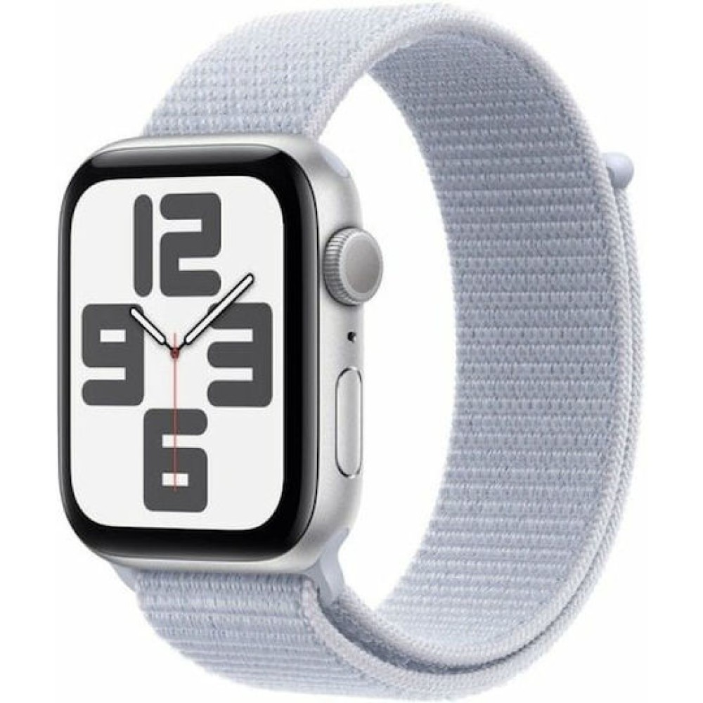 Apple Watch SE 2024 Aluminium 44mm Αδιάβροχο με Παλμογράφο (Silver με Blue Cloud Sport Loop)
