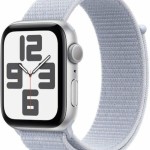 Apple Watch SE 2024 Aluminium 44mm Αδιάβροχο με Παλμογράφο (Silver με Blue Cloud Sport Loop)