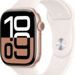 Apple Watch Series 10 Cellular Aluminium 42mm Αδιάβροχο με eSIM και Παλμογράφο (Rose Gold με Light Blush Sport Band (S/M))