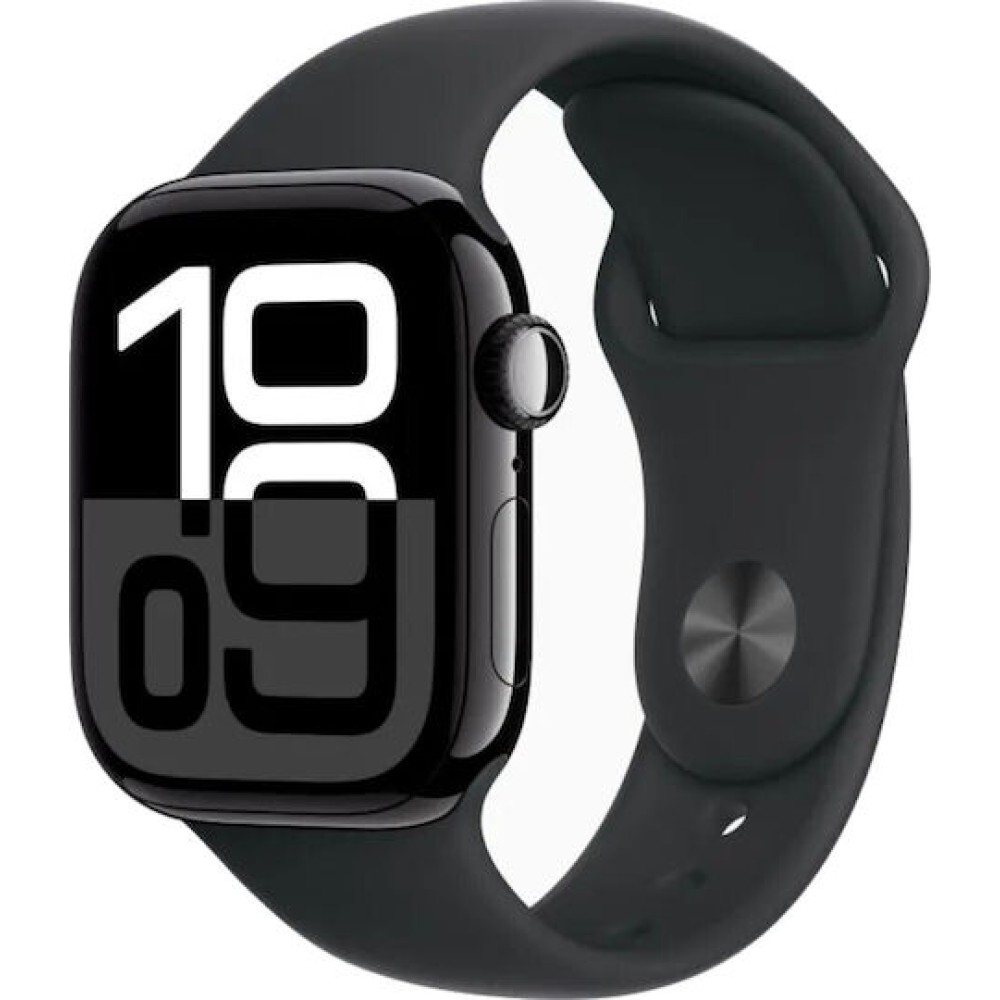 Apple Watch Series 10 Cellular Aluminium 42mm Αδιάβροχο με eSIM και Παλμογράφο (Jet Black Aluminium Case with Sport Band S/M)